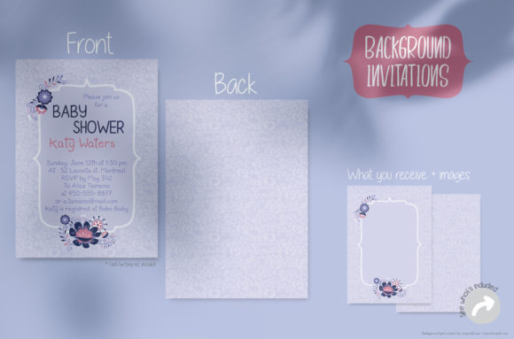 Boho Chic Floral Blue Invitation Template for Baby and Bridal Showers