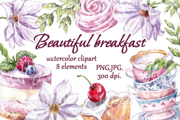 Cake Desserts Floral Watercolor Clipart for Creative Projects