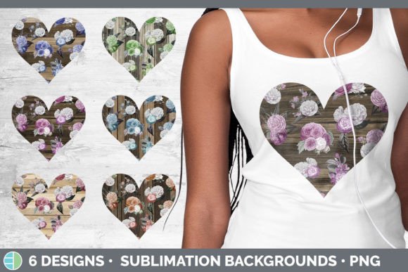 Wood Floral Hearts Clipart Sublimation for Creative Projects